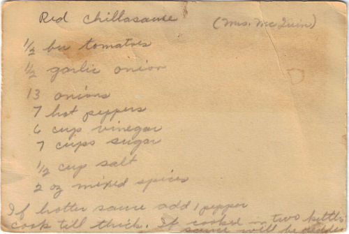 Handwritten recipe card